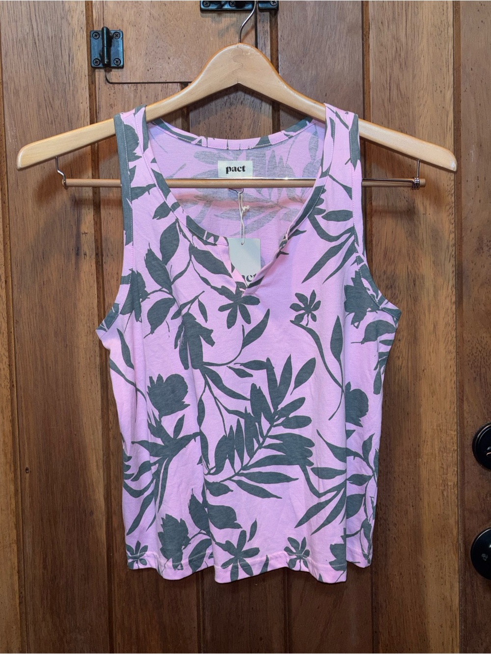 Pact Pink Tank with Dark Gray Botanical Print